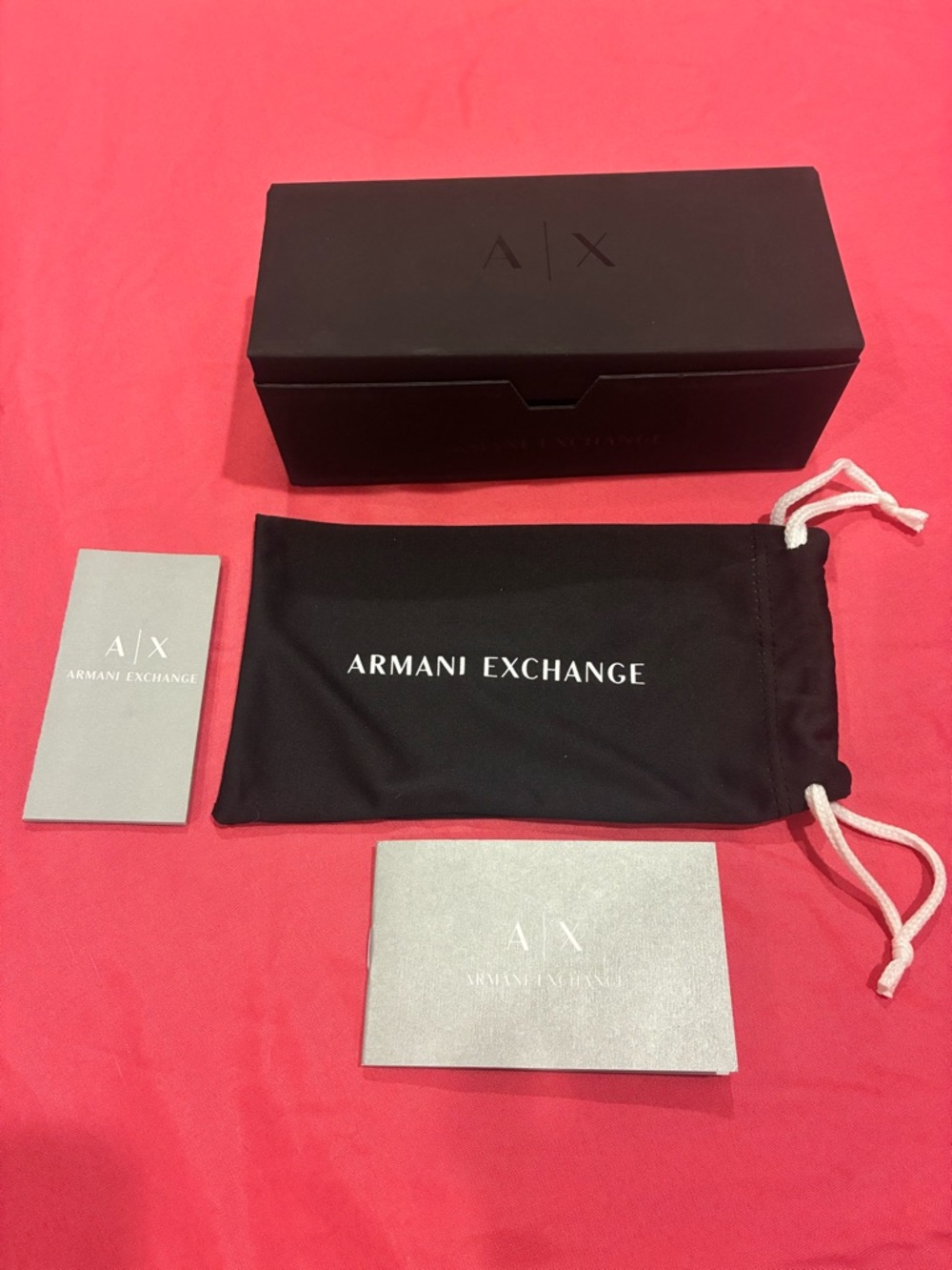 Armani Exchange Sunglasses Box, Drawstring Pouch, Branded Tag, & Passport